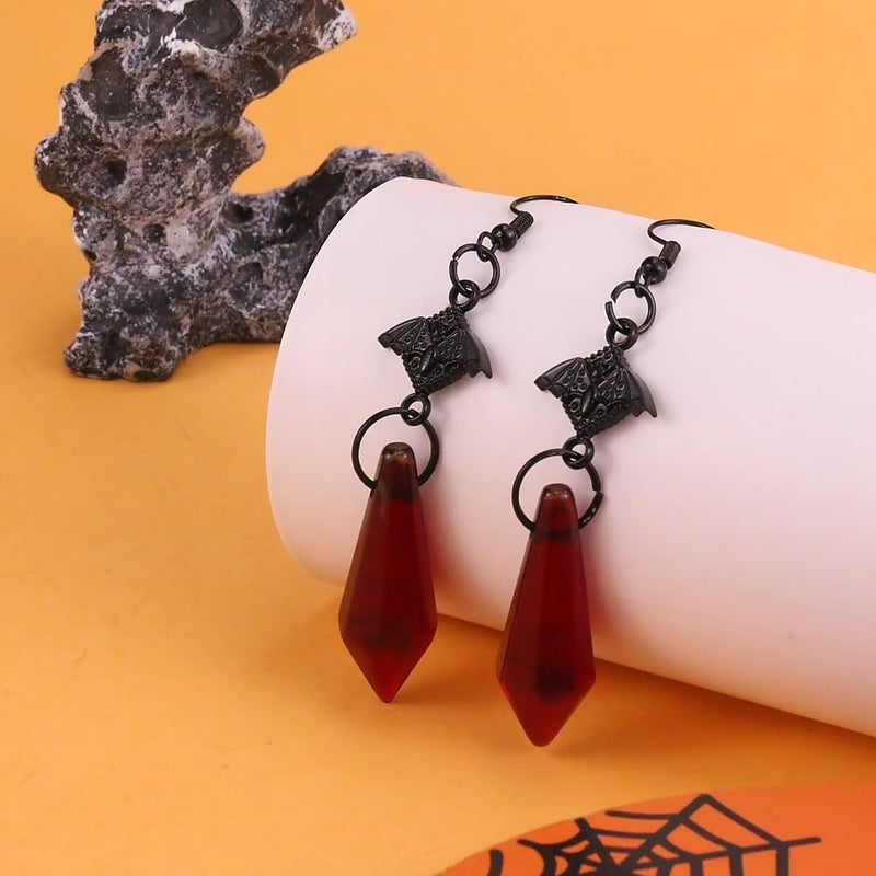 CSIYANJRY99 Goth Bat Crystal Earrings Vampire Accessories for Women Halloween Earring Gothic Jewelry Dangle Earrings Witch Victorian Vintage Dress Costume - Image 5
